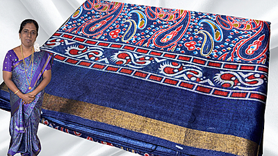 Mal Soft Cotton Gold Border Saree - Navy Blue Mal Soft Cotton Gold Border Saree - Navy Blue