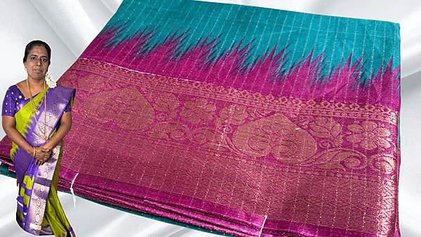 Kamatchi Soft Jari Line Temple Saree - Aqua Pink
