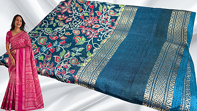 Deepti Retta Patta Floral Silk Saree - Blue Deepti Retta Patta Floral Silk Saree - Blue