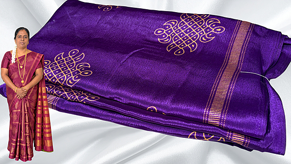 Fini Soft Turkey Kolam Saree - Purple