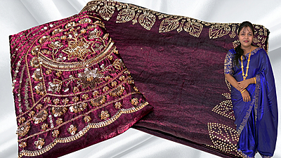 Paradise Stone Work Designer Saree - Dark Plum Paradise Stone Work Designer Saree - Dark Plum
