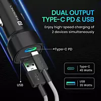 Portronics 80 W Turbo Car Charger (Black) Type-C & USB