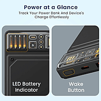 Portronics Luxcell C 10K mAh 22.5W Fast Charging Power Bank, Ultra Slim Power Bank with Mach USB-A Output, Type C PD Output, Type C Input, LED Indicator, Wake Up Button (Black)