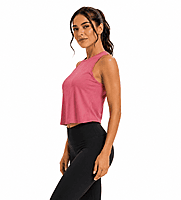 Workout Tops for Women Cropped Open Back Sleeveless Tank Tops Athletic Gym Yoga Shirts Loose Fit Peach