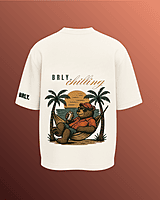 Unisex Off-White Beach Bear Graphic Printed Oversized Tee