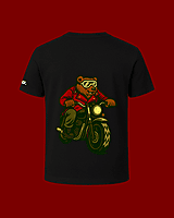 Unisex Black Biker Bear Graphic Printed Crew Neck Tee