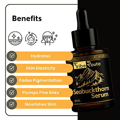 Tribe Route Seabuckthorn Serum, Natural Face Oil with Hyaluronic Acid, Vitamin E, Rosehip Oil
