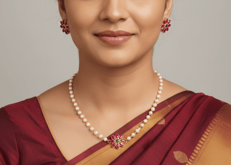 Elegant floral pearl necklace set