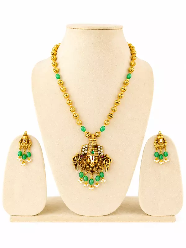 Traditional Gold Plated Tirupati Balaji Haram with earring
