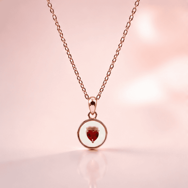 92.50 SILVER red heart stone pendent with chain - 18