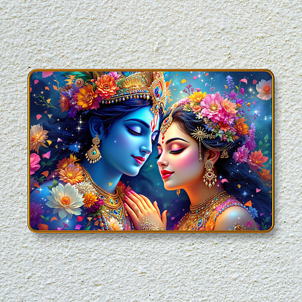 Radha Krishna crystal clear resin coated with stone work photo frame