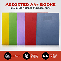 Pack of 10 Janrax A4+ Assorted 48 Page Feint Ruled and Margin Exercise Books WF Paper with 225gsm Manilla Cover 240x340mm Workbook