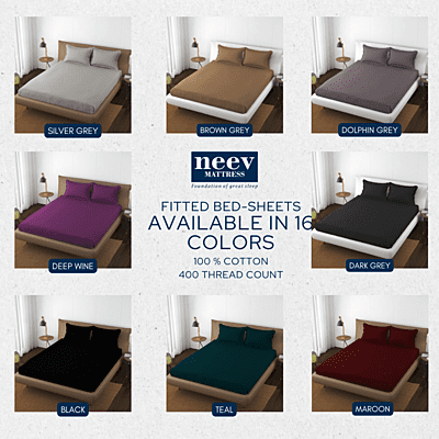 Neev 100% Cotton Plain Queen Fitted Bedsheet with 2 Pillow Covers (400 TC) Neev 100% Cotton Plain Queen Fitted Bedsheet with 2 Pillow Covers (400 TC)