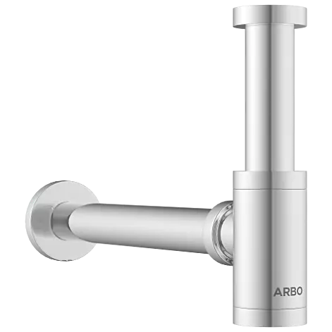 AC-36 Brass Round Bottle Trap With Long Wall Connection Pipe & Wall Flange