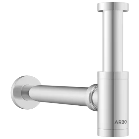 AC-36 Brass Round Bottle Trap With Long Wall Connection Pipe & Wall Flange