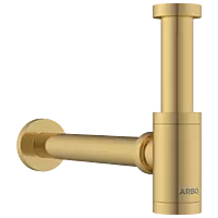 AC-GG-36 Brass Round Bottle Trap With Long Wall Connection Pipe & Wall Flange (Gold)