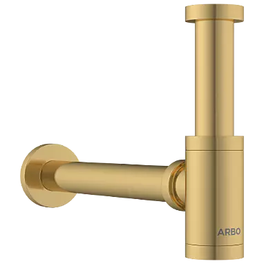 AC-GG-36 Brass Round Bottle Trap With Long Wall Connection Pipe & Wall Flange (Gold)