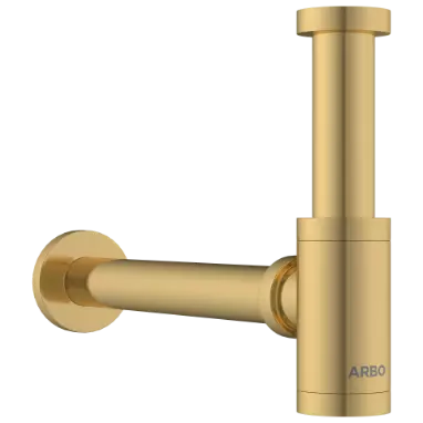 AC-GG-36 Brass Round Bottle Trap With Long Wall Connection Pipe & Wall Flange (Gold)