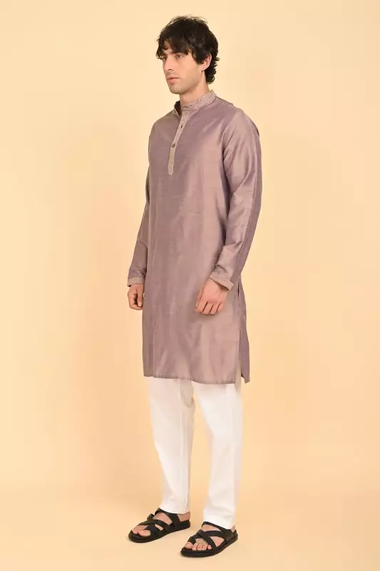 Men Ethnic Embroidered Long Kurta - Maroon