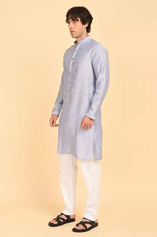 Men Ethnic Embroidered Long Kurta - Blue