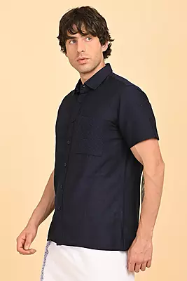 Men Short Sleeve Ethnic Shirt - Navy Blue