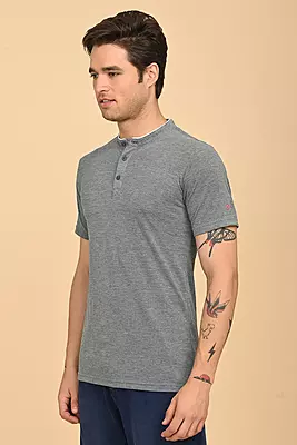Men's Mandarin Collar T-Shirt - Teal