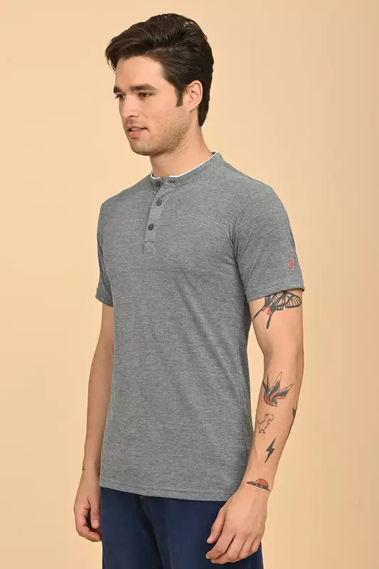 Men's Mandarin Collar T-Shirt - Teal
