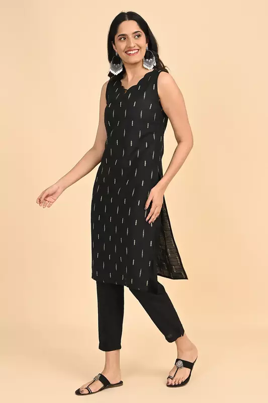 Women jacquard kurta - Black