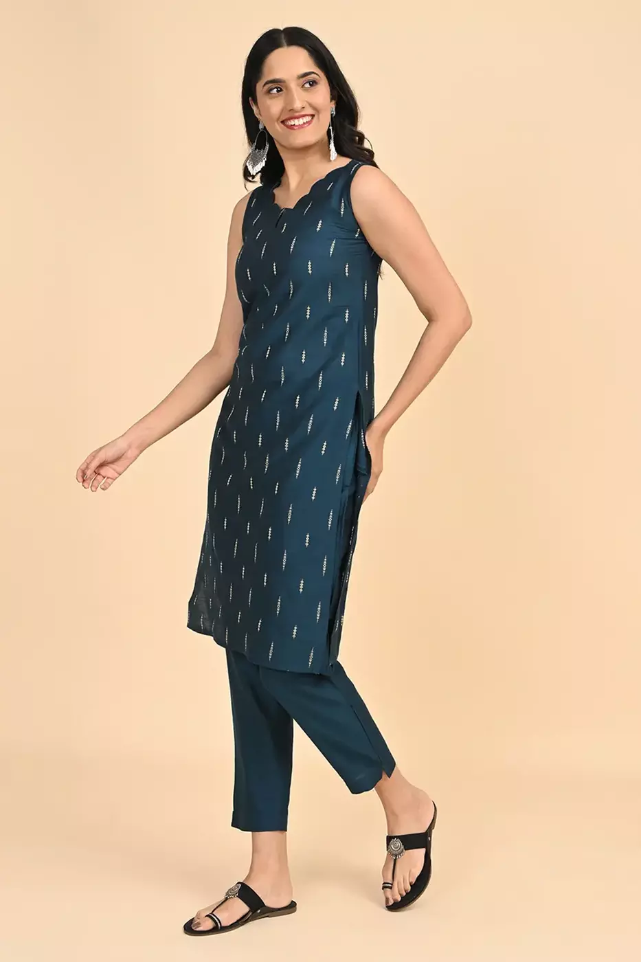 Women jacquard kurta - Blue