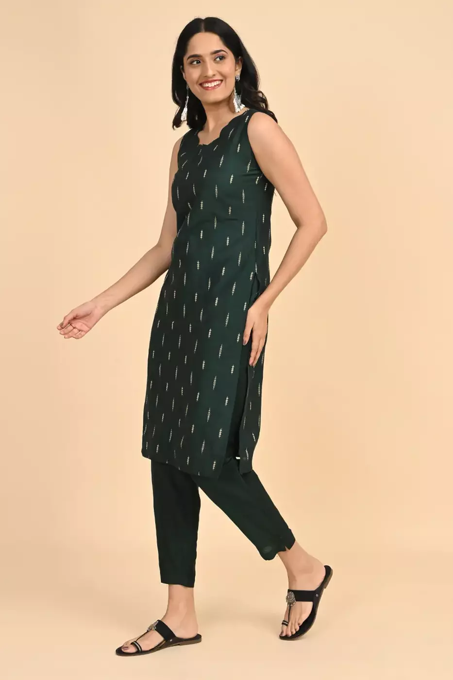 Women jacquard kurta - Green