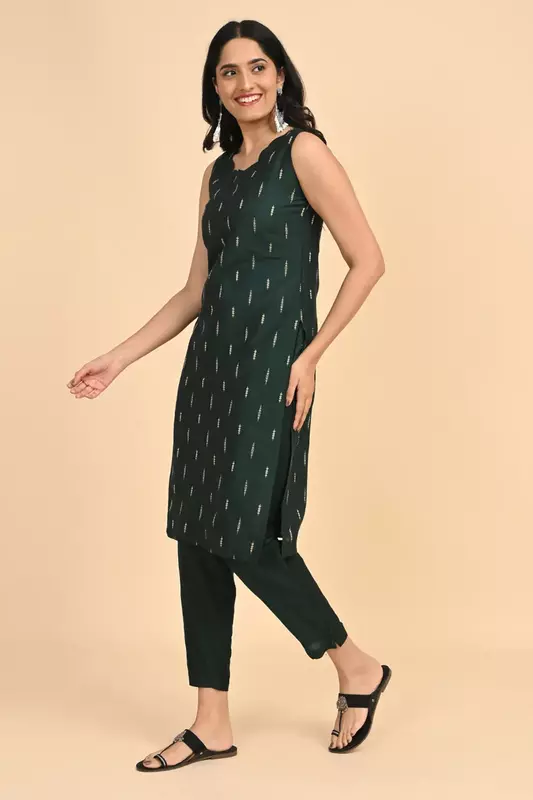 Women jacquard kurta - Green