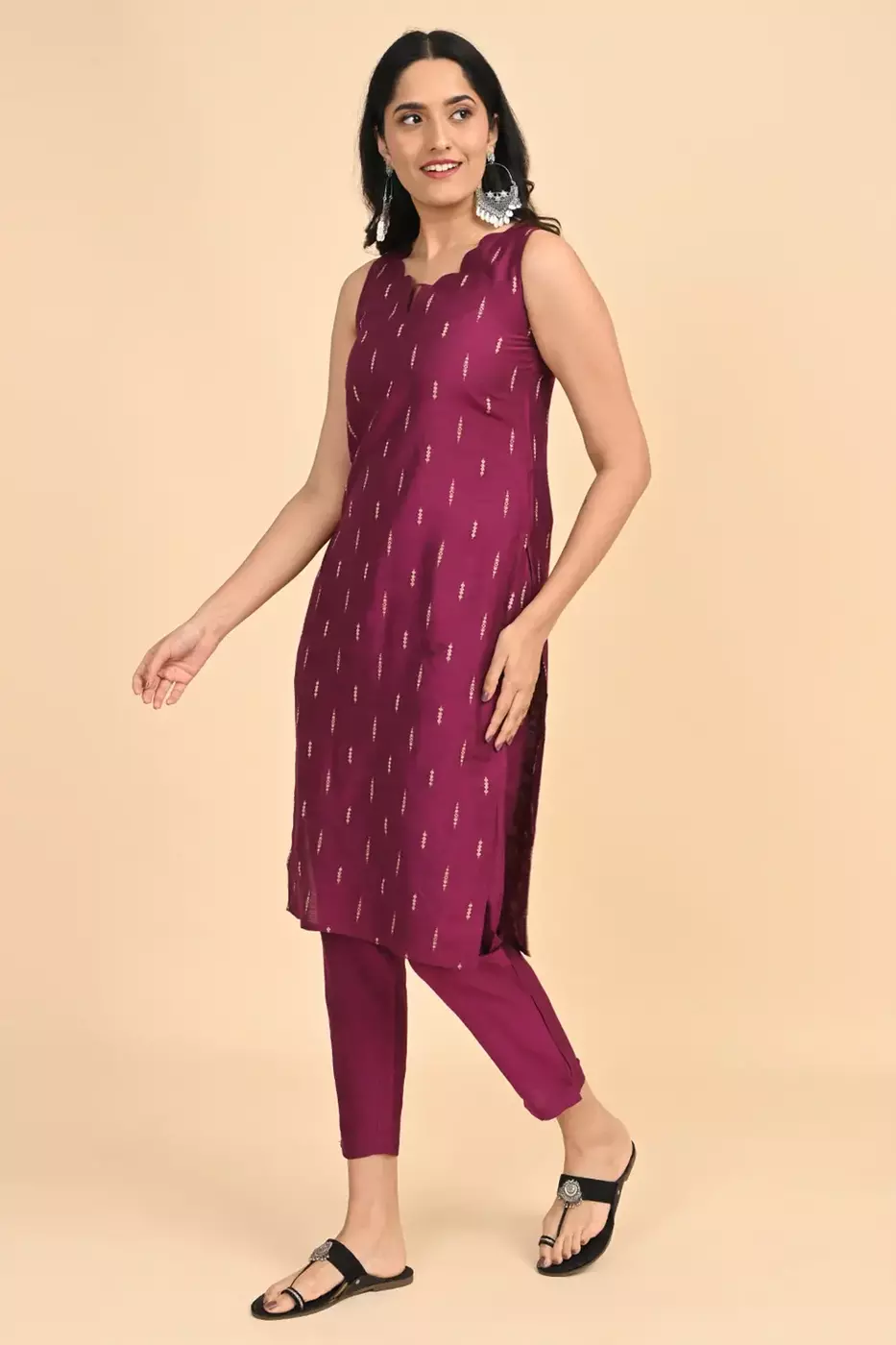 Women jacquard kurta - Pink