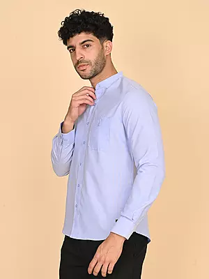 Men's Mandarin Collar Shirt - Blue