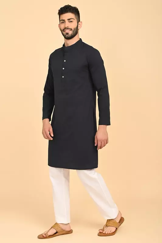 Men's Long Kurta - Navy