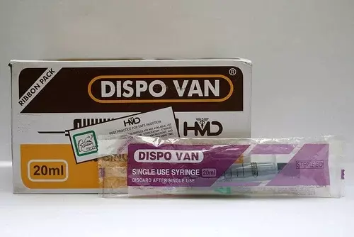 HMD Dispo Van Syringe with Needle 20ml 21G | Sterile Disposable Luer Slip Syringe | Box of 25