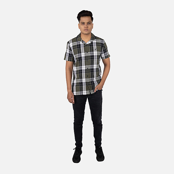 Men Resene Olive Plaid Hawaiian Shirt