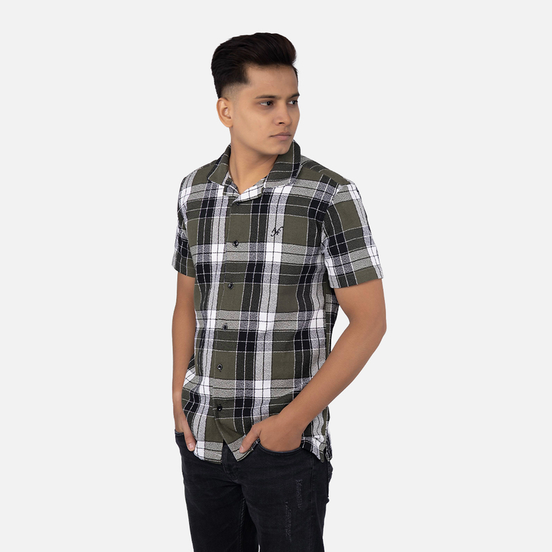 Men Resene Olive Plaid Hawaiian Shirt