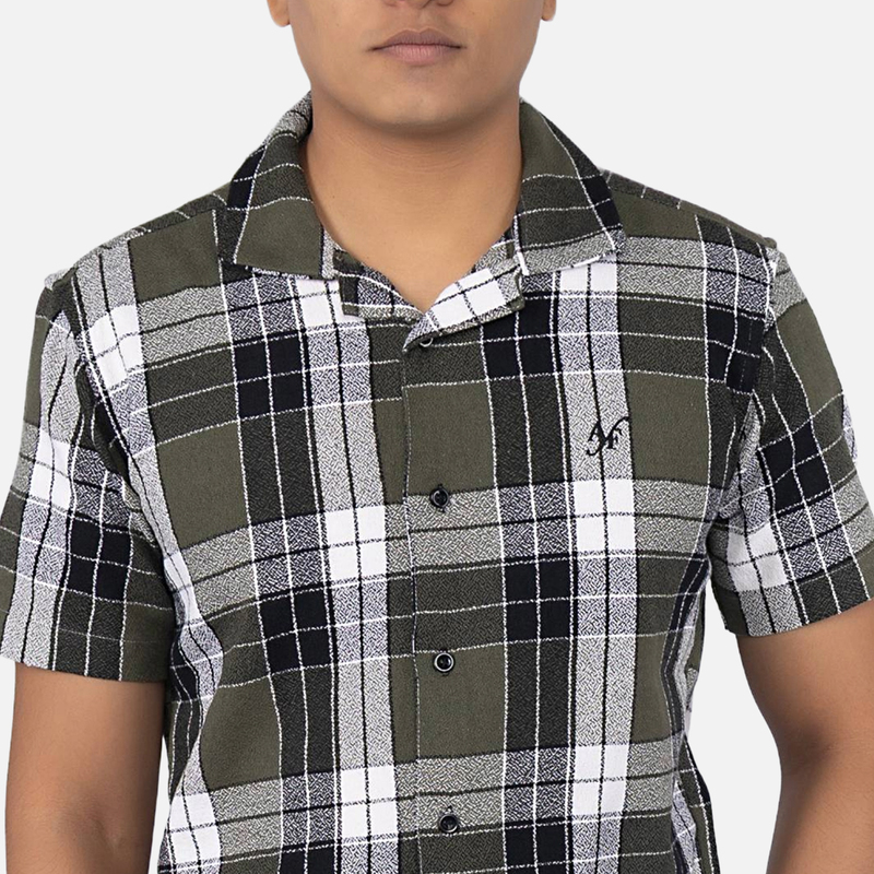 Men Resene Olive Plaid Hawaiian Shirt