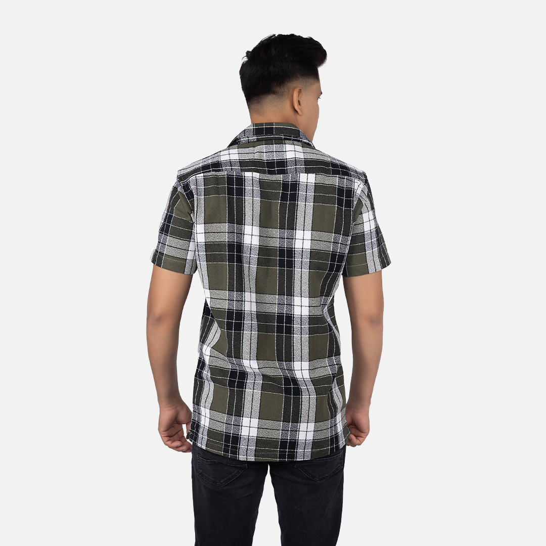 Men Resene Olive Plaid Hawaiian Shirt