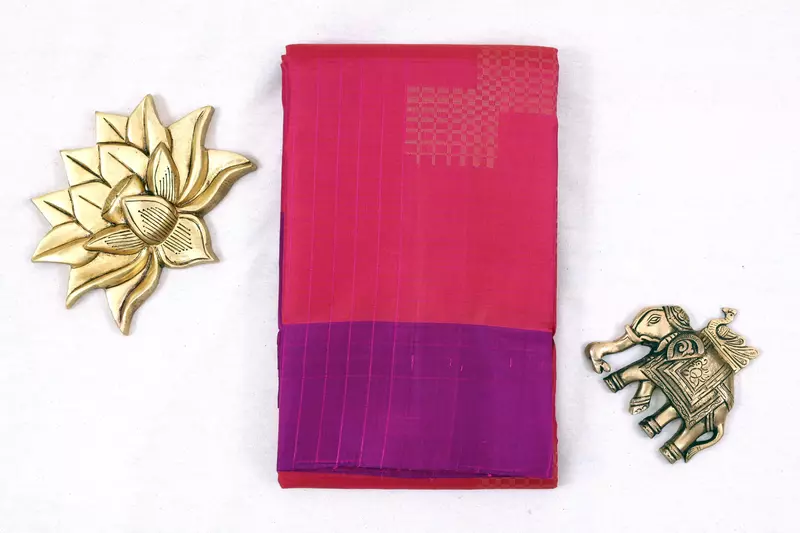 Magenta Ikat Silk Saree with Gold Zari Border & butta with ikat blouse