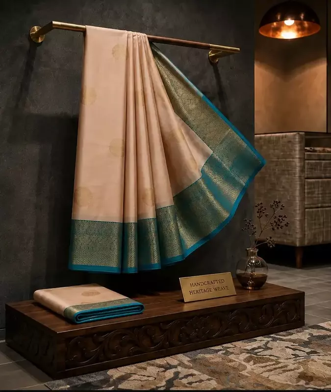 Scream silk saree with teal zari border