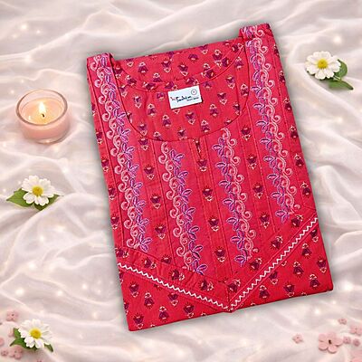 Magenta Cotton Nighty With Geometric Print All Over From Libas Loungewear - AL1149