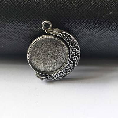 Rotating Double Side Round Pendant  Grey Silver Small