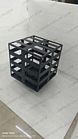 Four-sided LED cube cabinet 640 mm per side in powder-coated GI, hanging display – Lumina