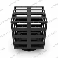 Four-sided LED cube cabinet 640 mm per side in powder-coated GI, hanging display – Lumina