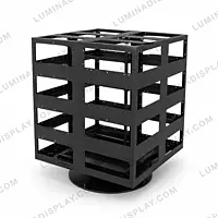 Four-sided LED cube cabinet 640 mm per side in powder-coated GI, hanging display – Lumina