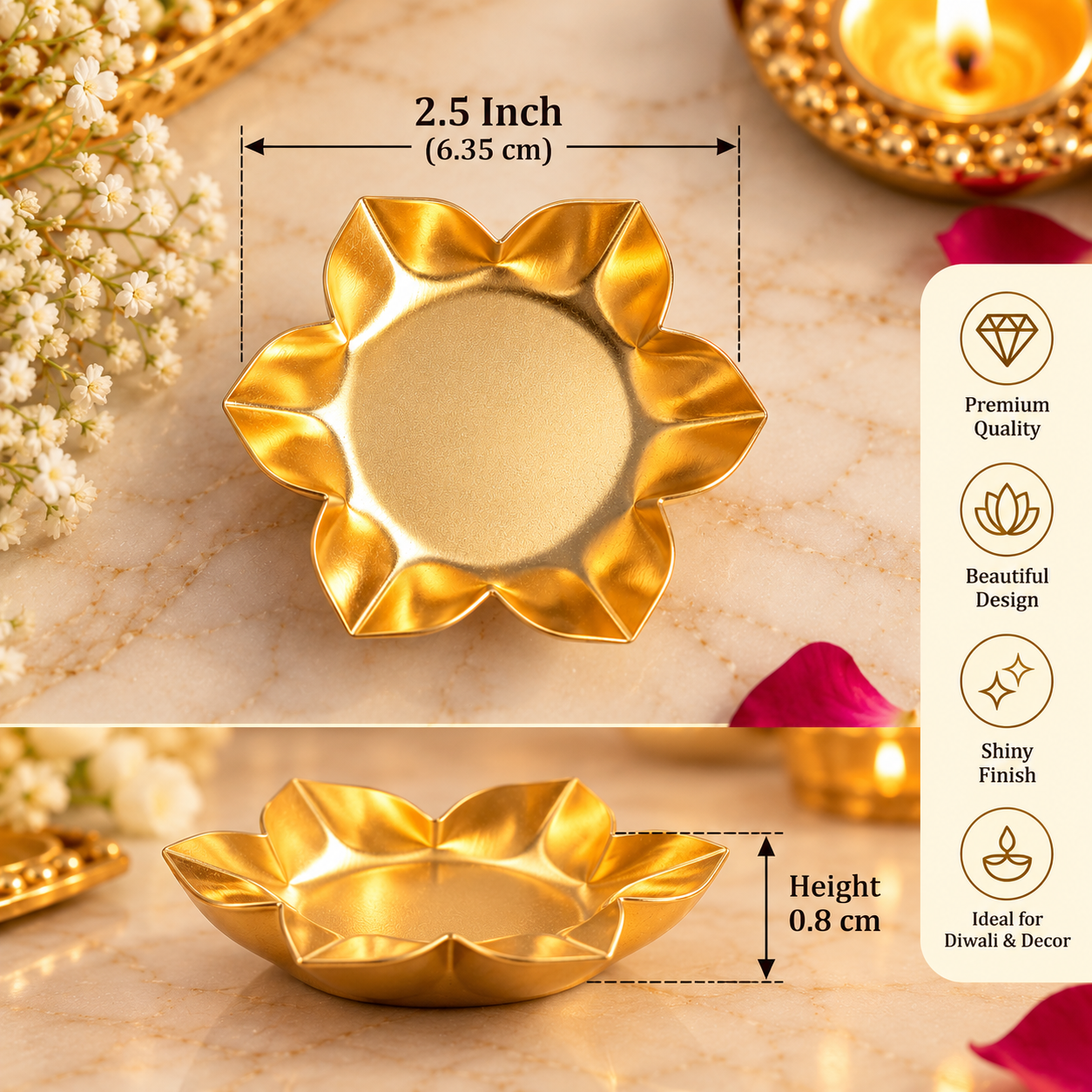 Metal Urli - Lotus - 2.5inch