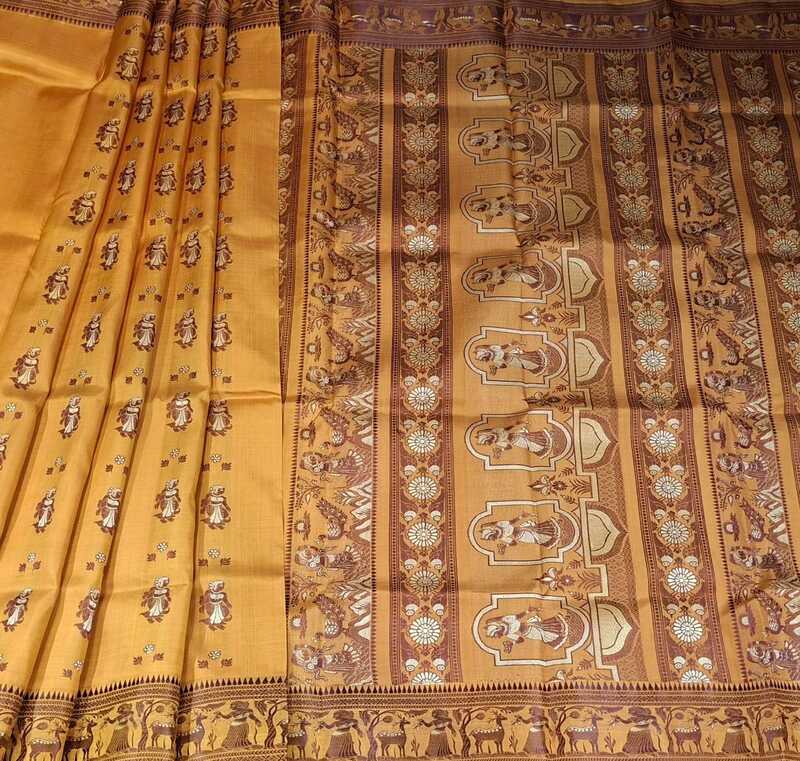 Figure motif Baluchari Color Golden mustard