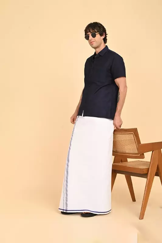Men Short Sleeve Ethnic Shirt - Navy Blue