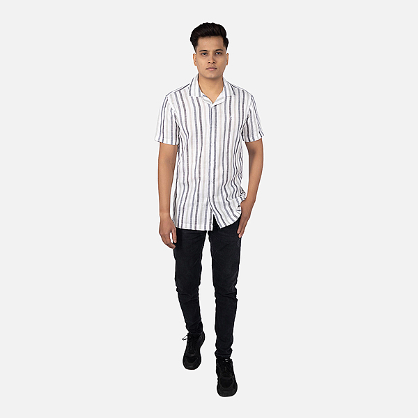 Men Multi Chalk White Stripe Hawaiian Shirt